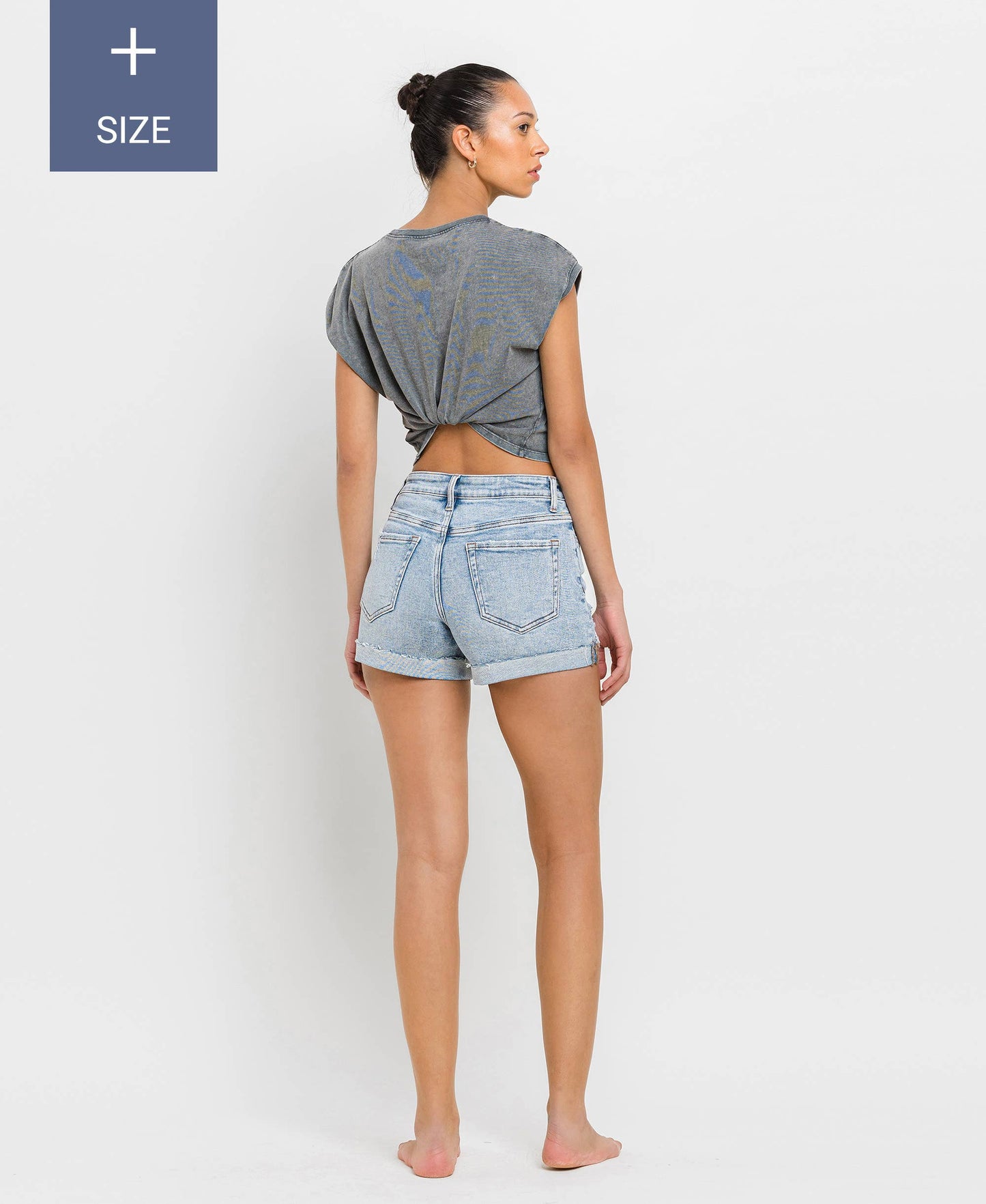 Plus High Rise Denim Shorts