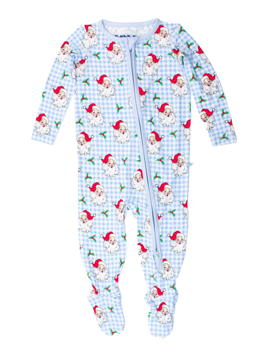 Blue Dear Santa Bamboo Footed Pajamas