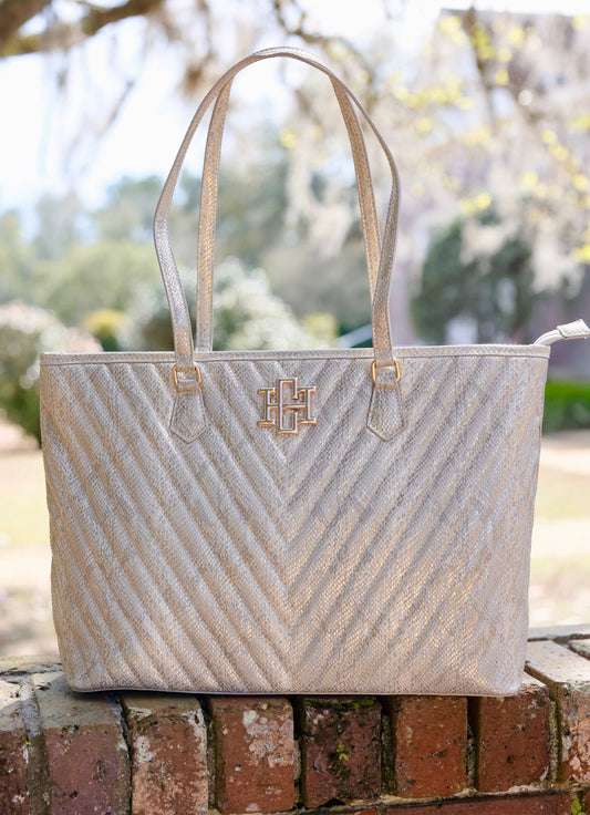 Tabitha Quilted Tote (Metallic Champagne)