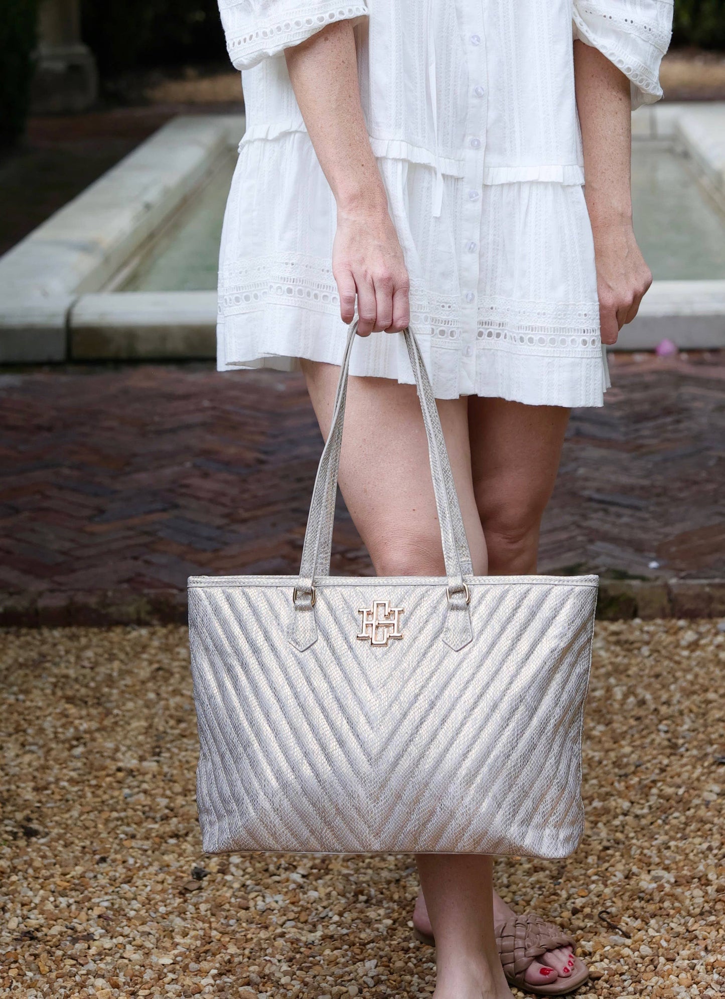 Tabitha Quilted Tote (Metallic Champagne)