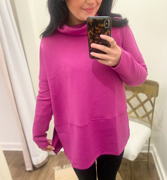 Cowl Neck Modal Tunic Top (Magenta)