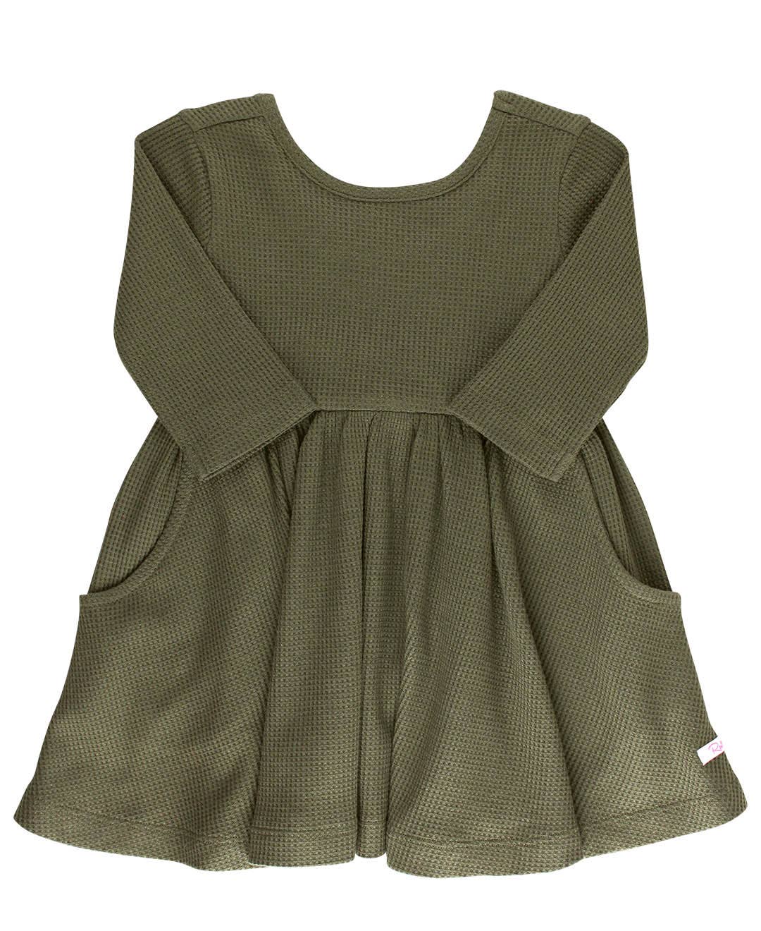 Juniper Knit 3/4 Sleeve Twirl Dress: Olive Green