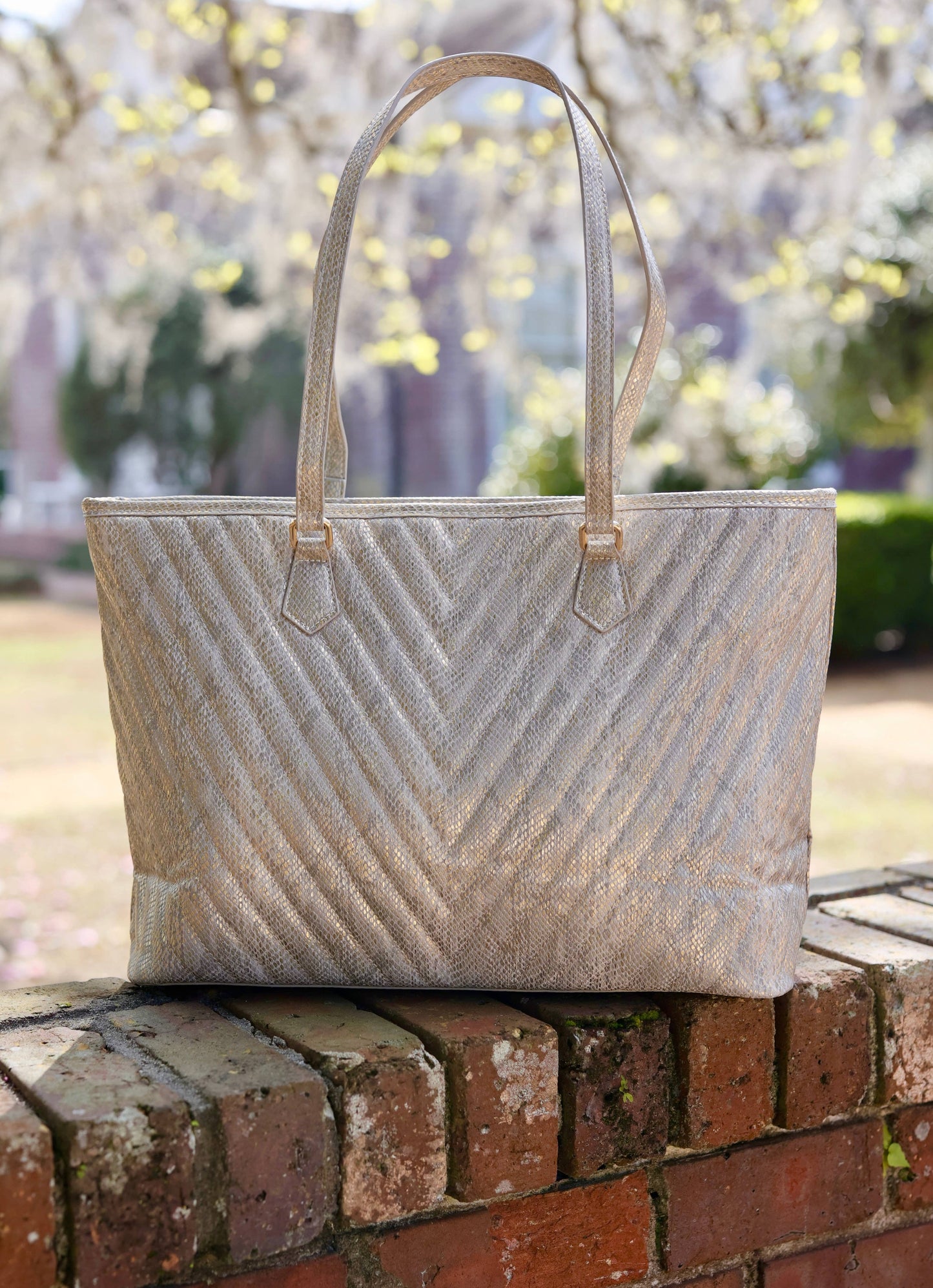 Tabitha Quilted Tote (Metallic Champagne)