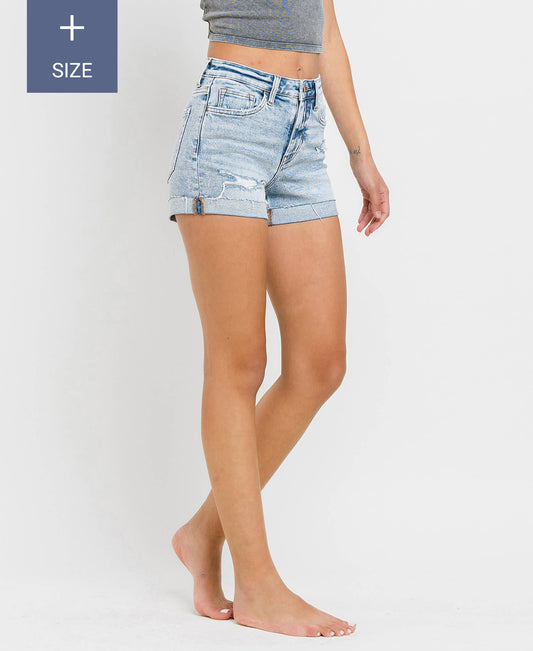 Plus High Rise Denim Shorts