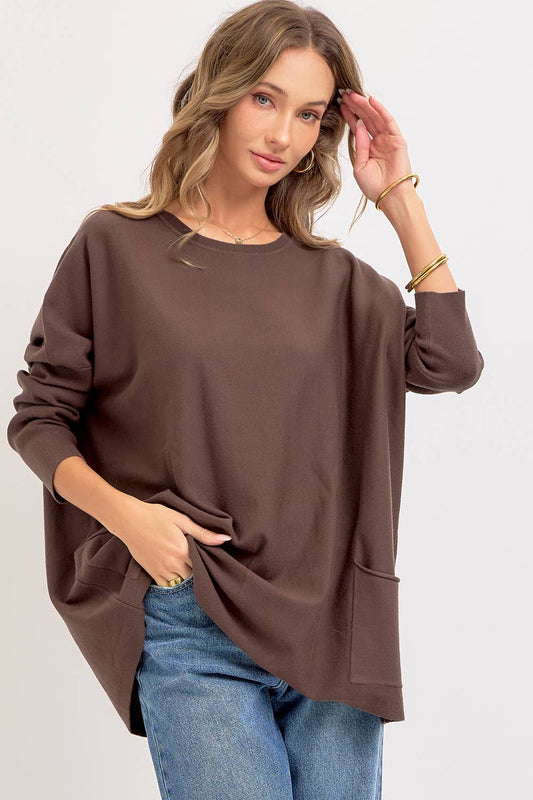Miley Oversized Sweater Top (Brown or Black)