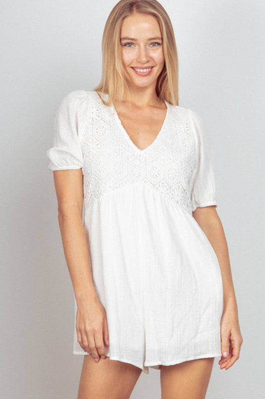 Crochet Woven Romper (White)