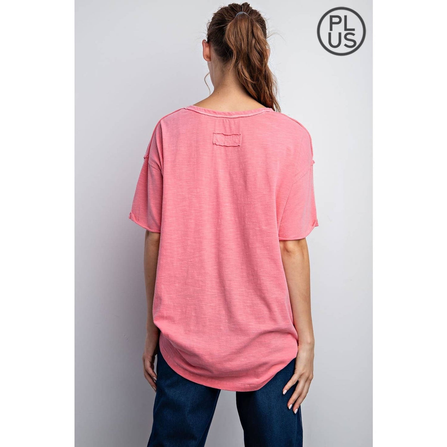 Slub Mineral Washed Short Sleeve Top (Coral)