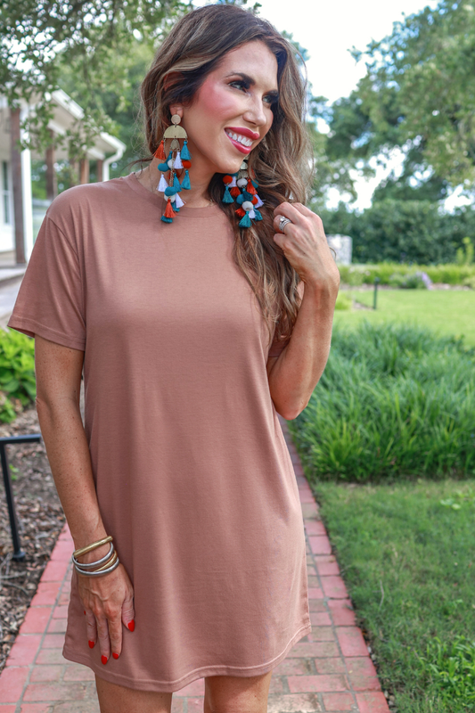 Bailey Basic T-Shirt Dress: Mocha