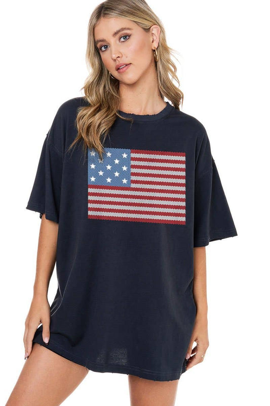 Puff American Flag Graphic Oversized Tee