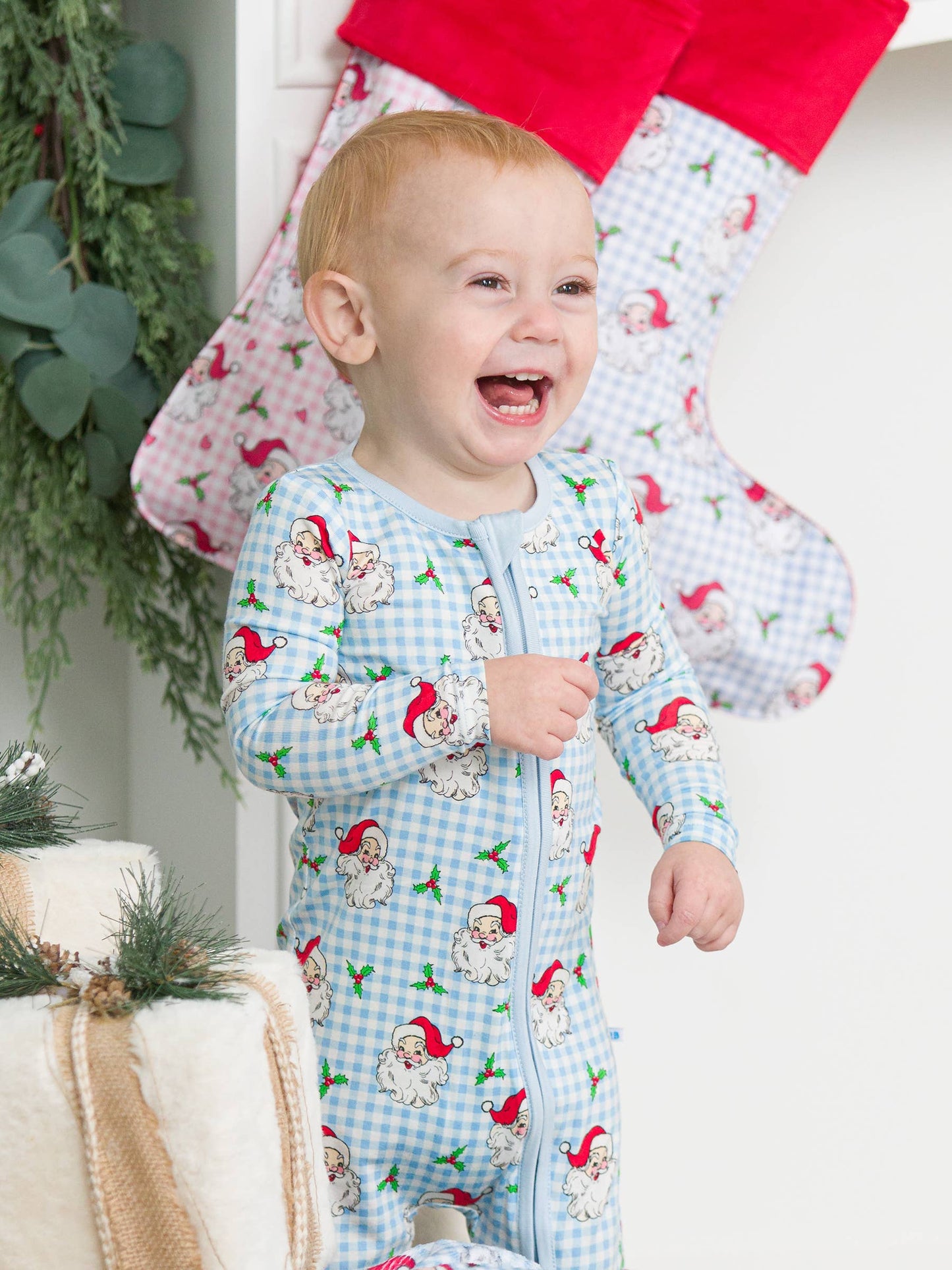 Blue Dear Santa Bamboo Footed Pajamas