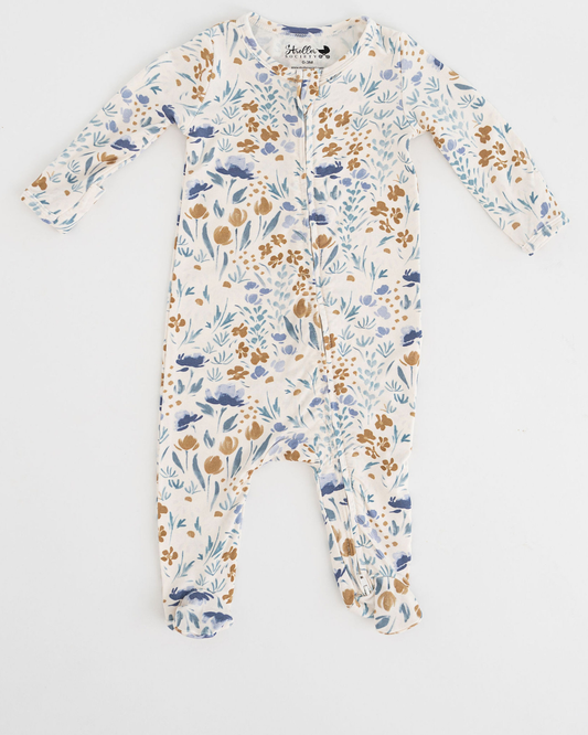 Blue Floral Bamboo Footie