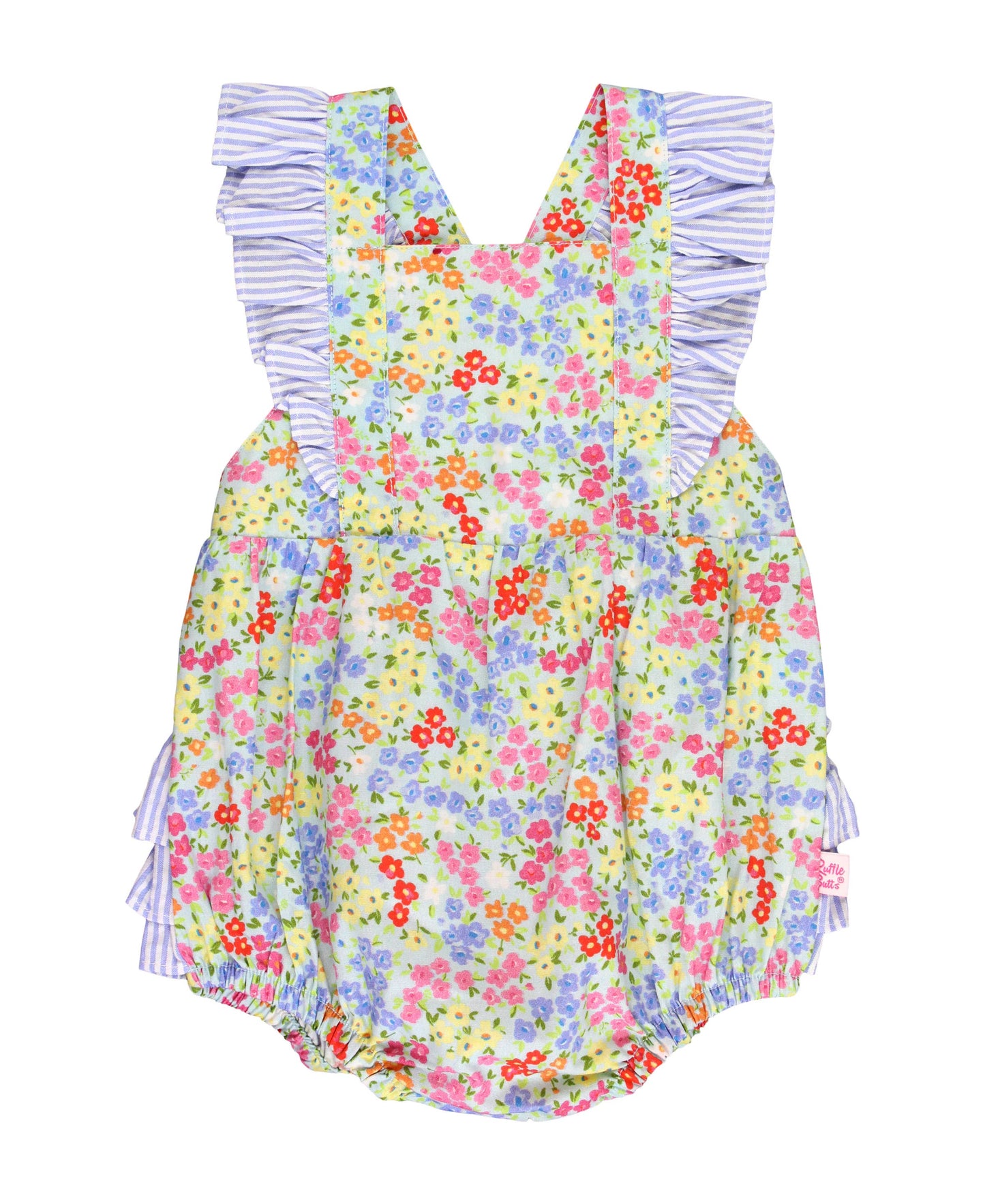 Petaling Around Pinafore Cross-Back Woven Bubble Romper