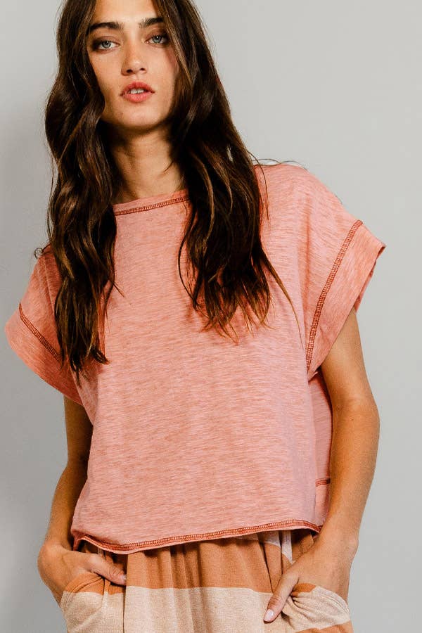 Overlap Reverse Stitched Crop Top (Peach or Ivory)