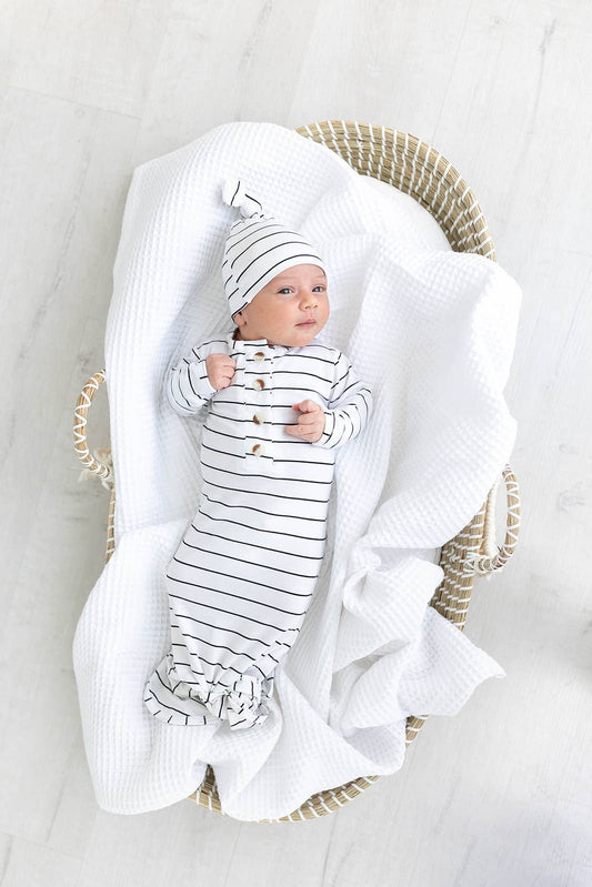 Newborn Knotted Gown Set - Black Stripes