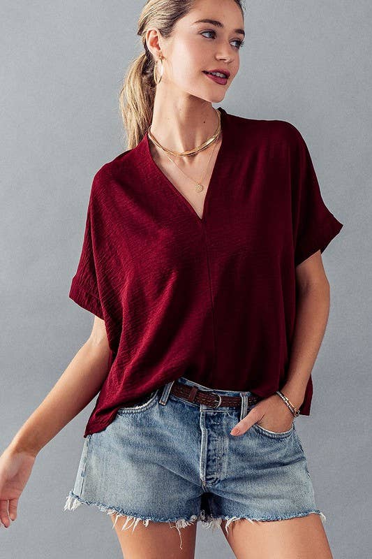 The Lila Top (Burgundy + White)