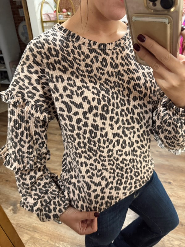 Ruffle Sleeve Leopard Top