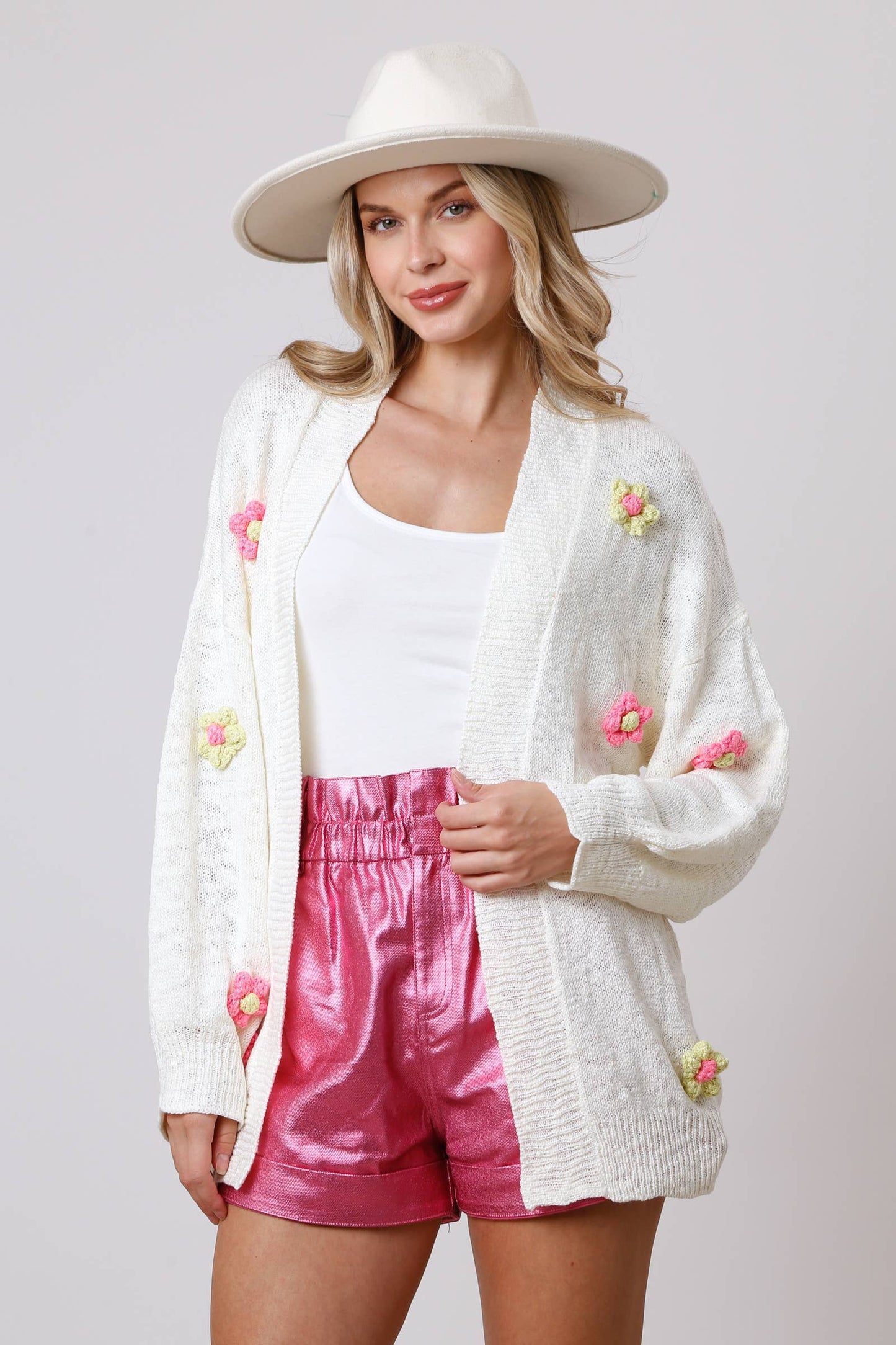 Flower Applique Cardigan (White)