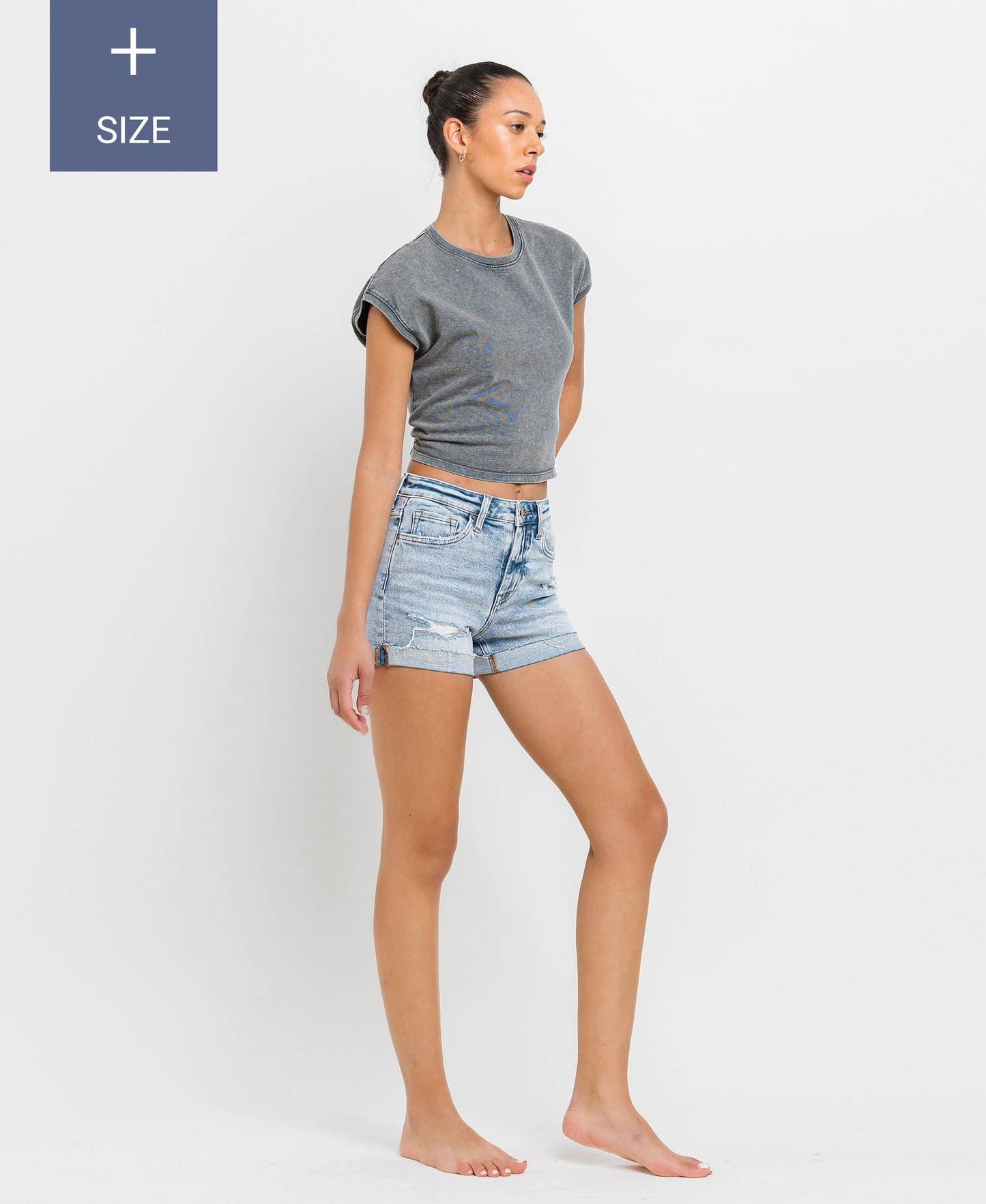 Plus High Rise Denim Shorts