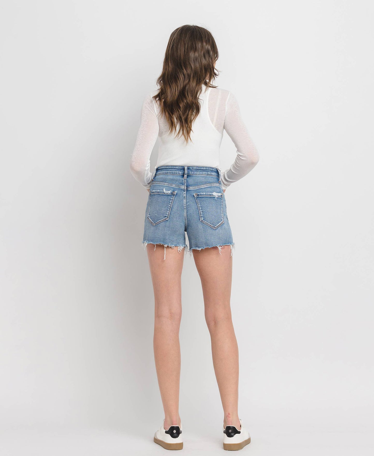 High Rise A Line Denim Shorts