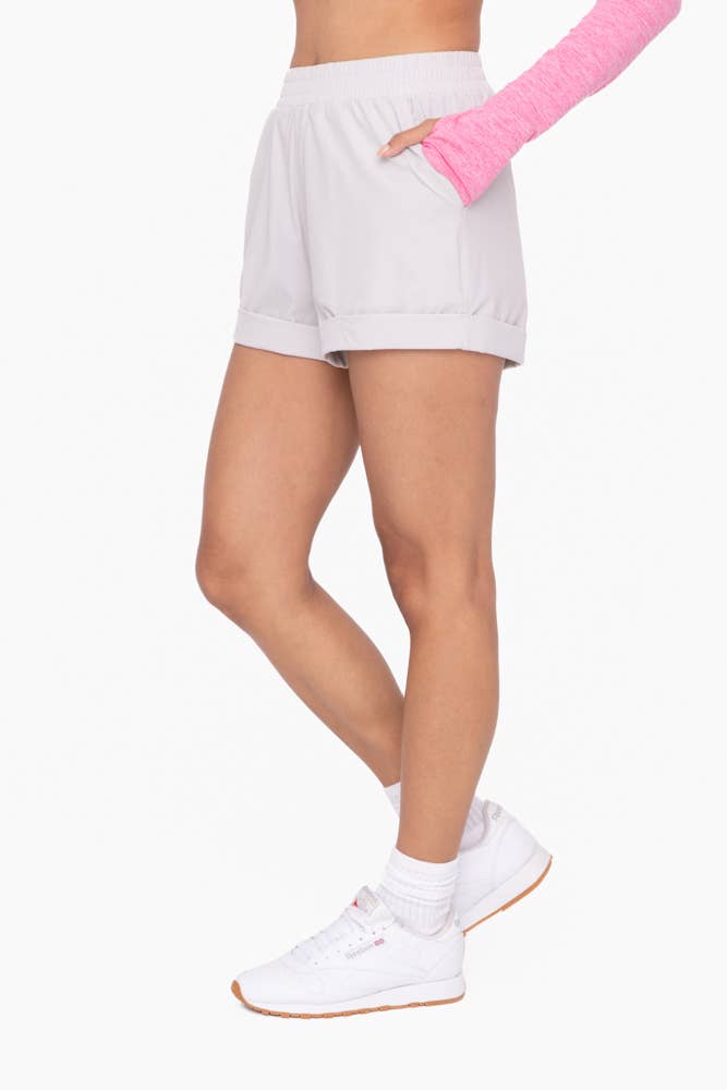 Highwaist Athleisure Shorts with Cuffed Leg (Pale Gray)