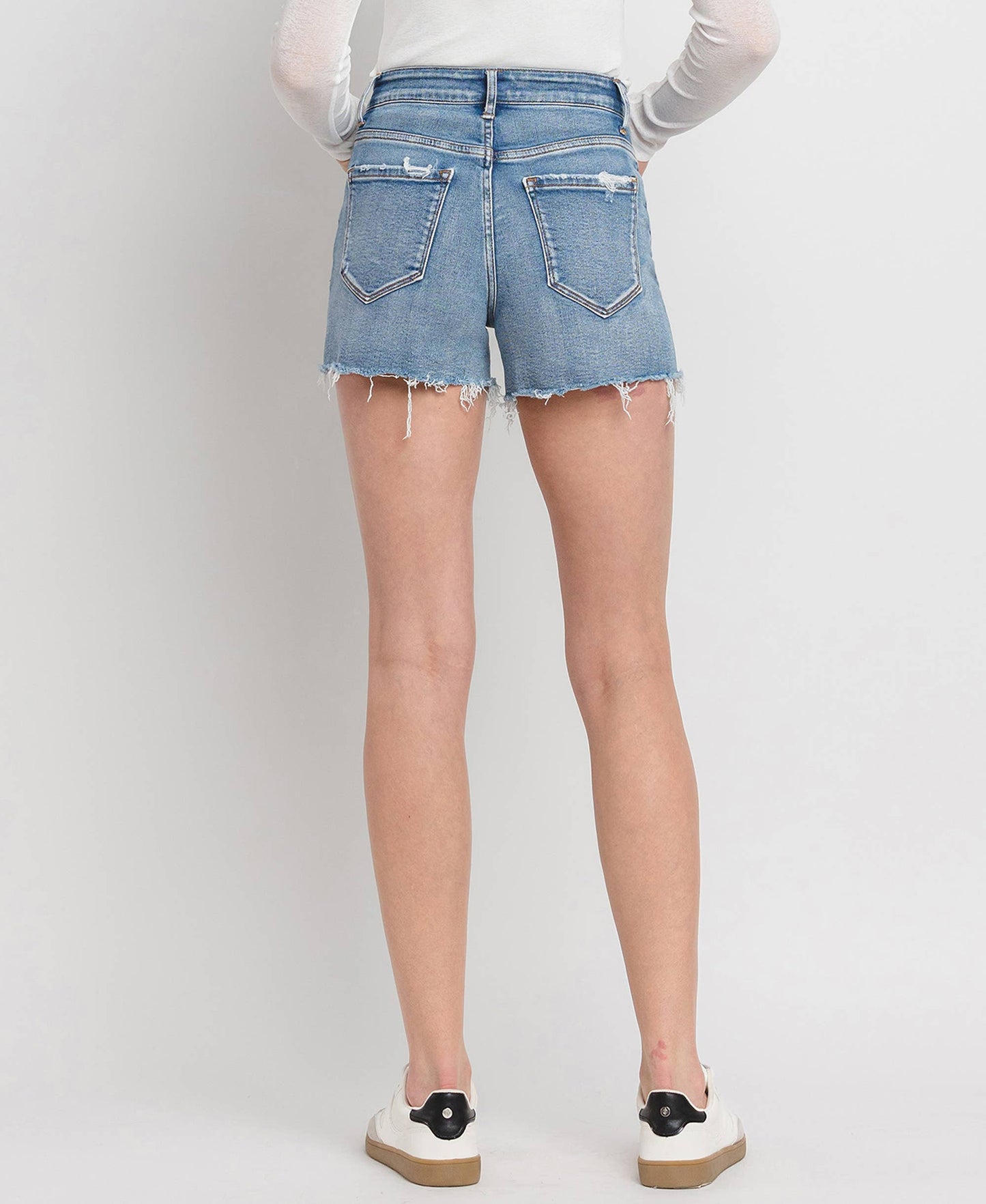 High Rise A Line Denim Shorts