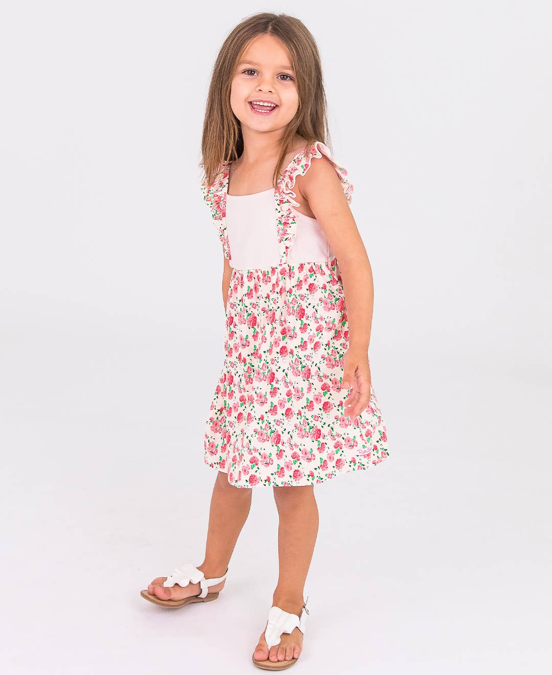 English Roses Ruffle Strap Mixed Print Dress