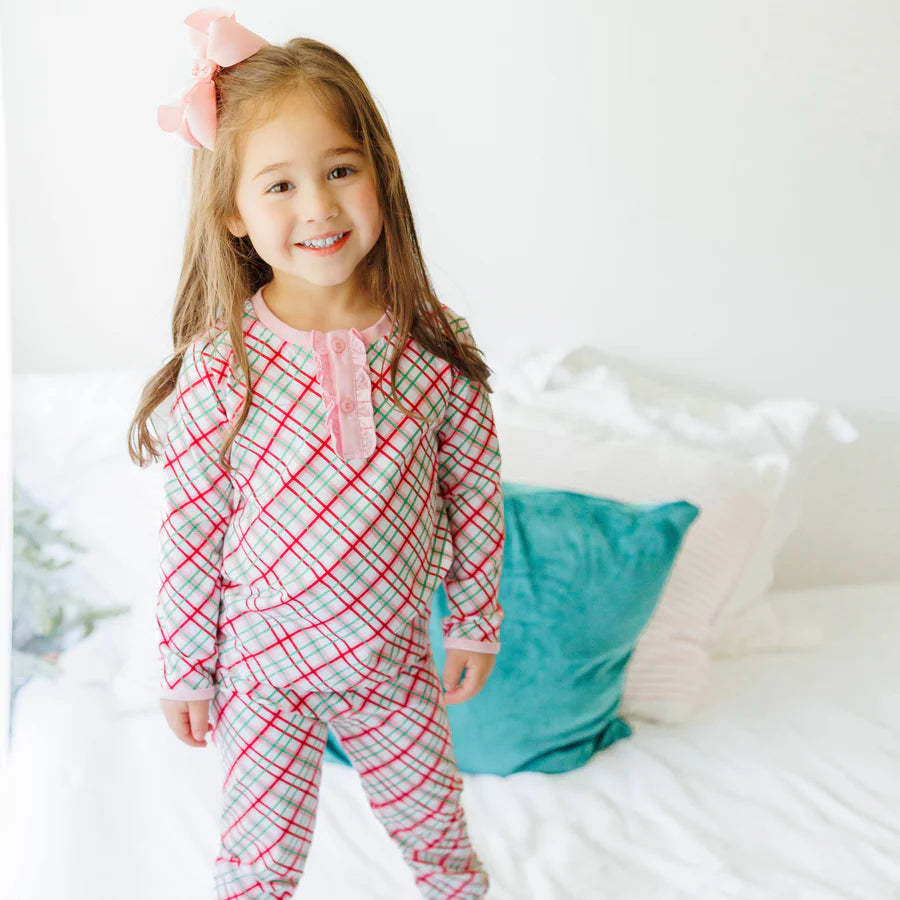 Merry & Bright Christmas Plaid Ruffle Pajama Set