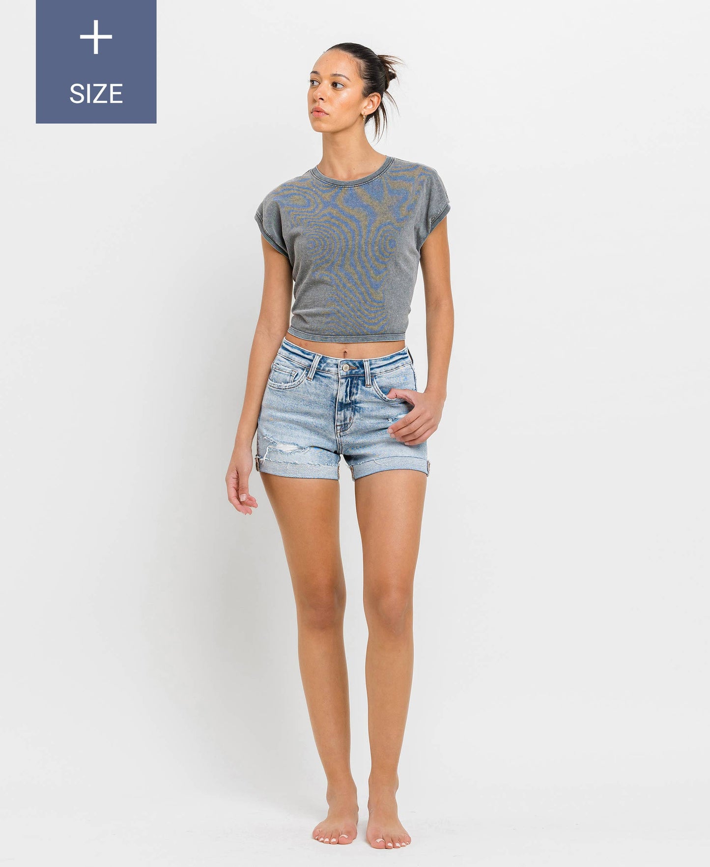 Plus High Rise Denim Shorts