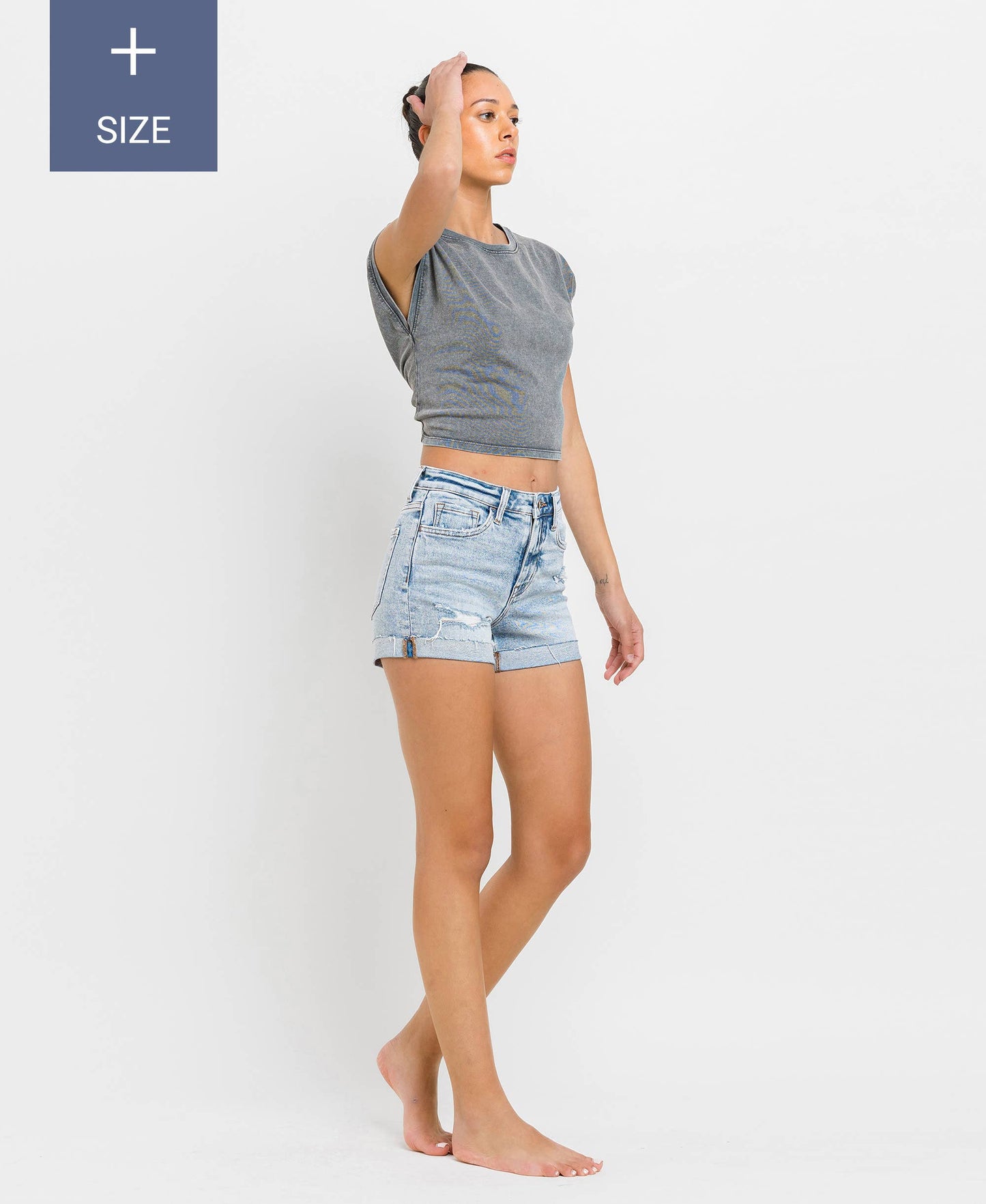 Plus High Rise Denim Shorts