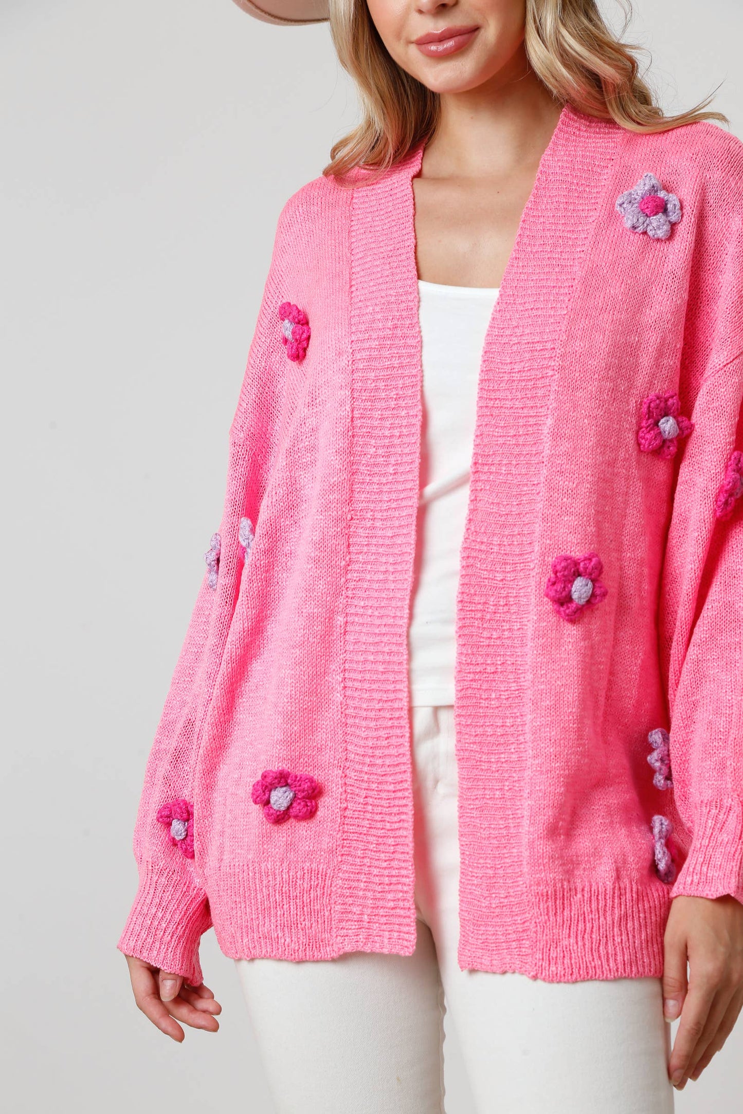 Flower Applique Cardigan (Pink)