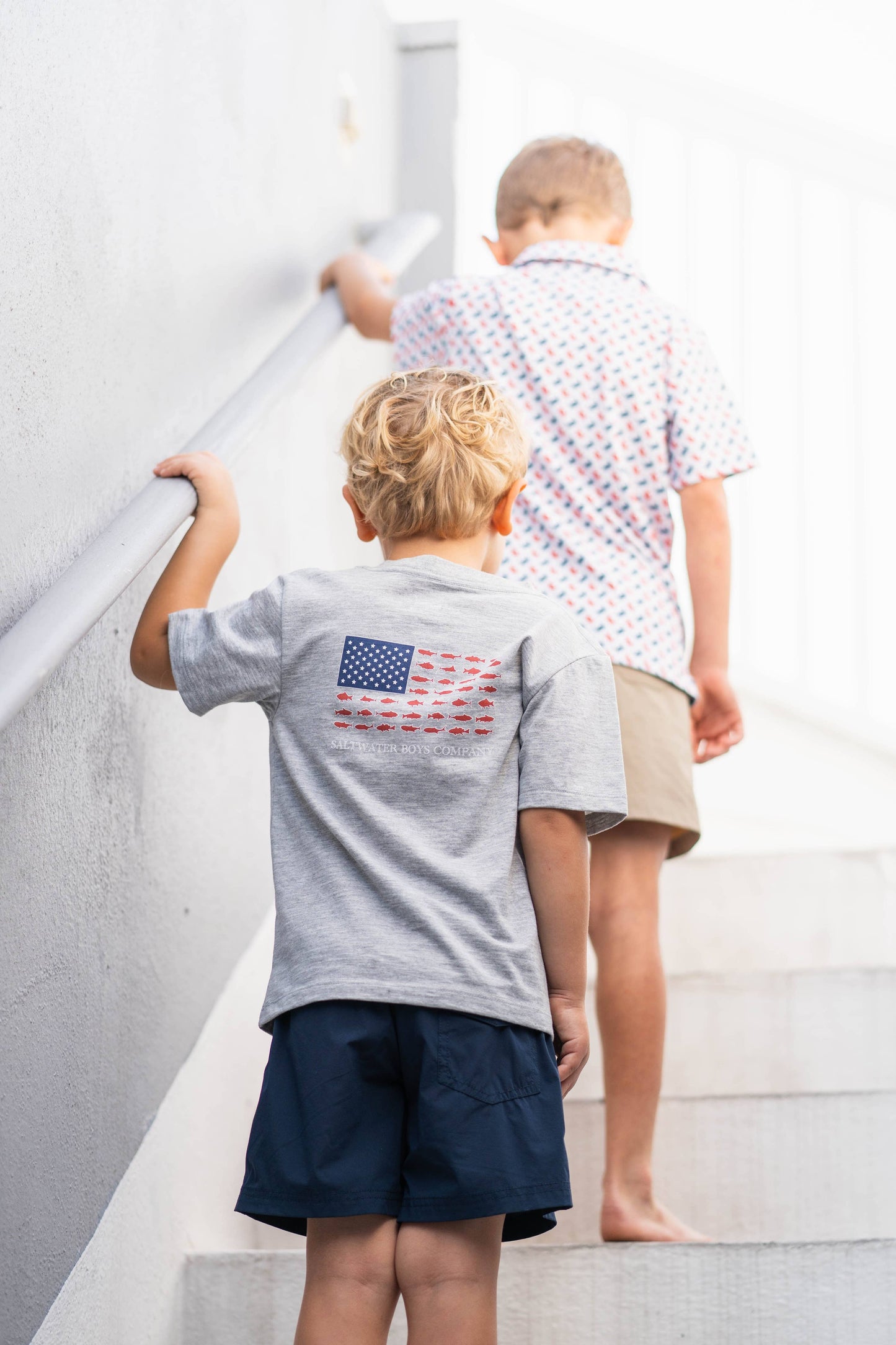 Flag Graphic Boys Tee: Grey Heather
