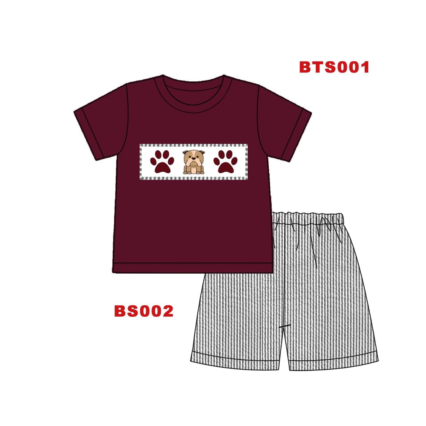 Bulldog Embroidered Seersucker Boy Short Set