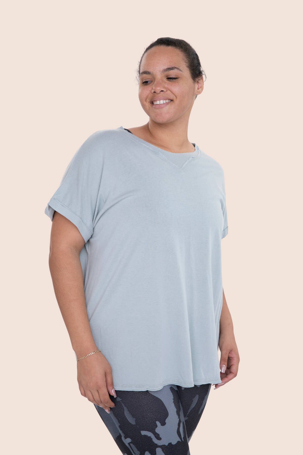 Mineral-Washed Athleisure Top: Blue Grey