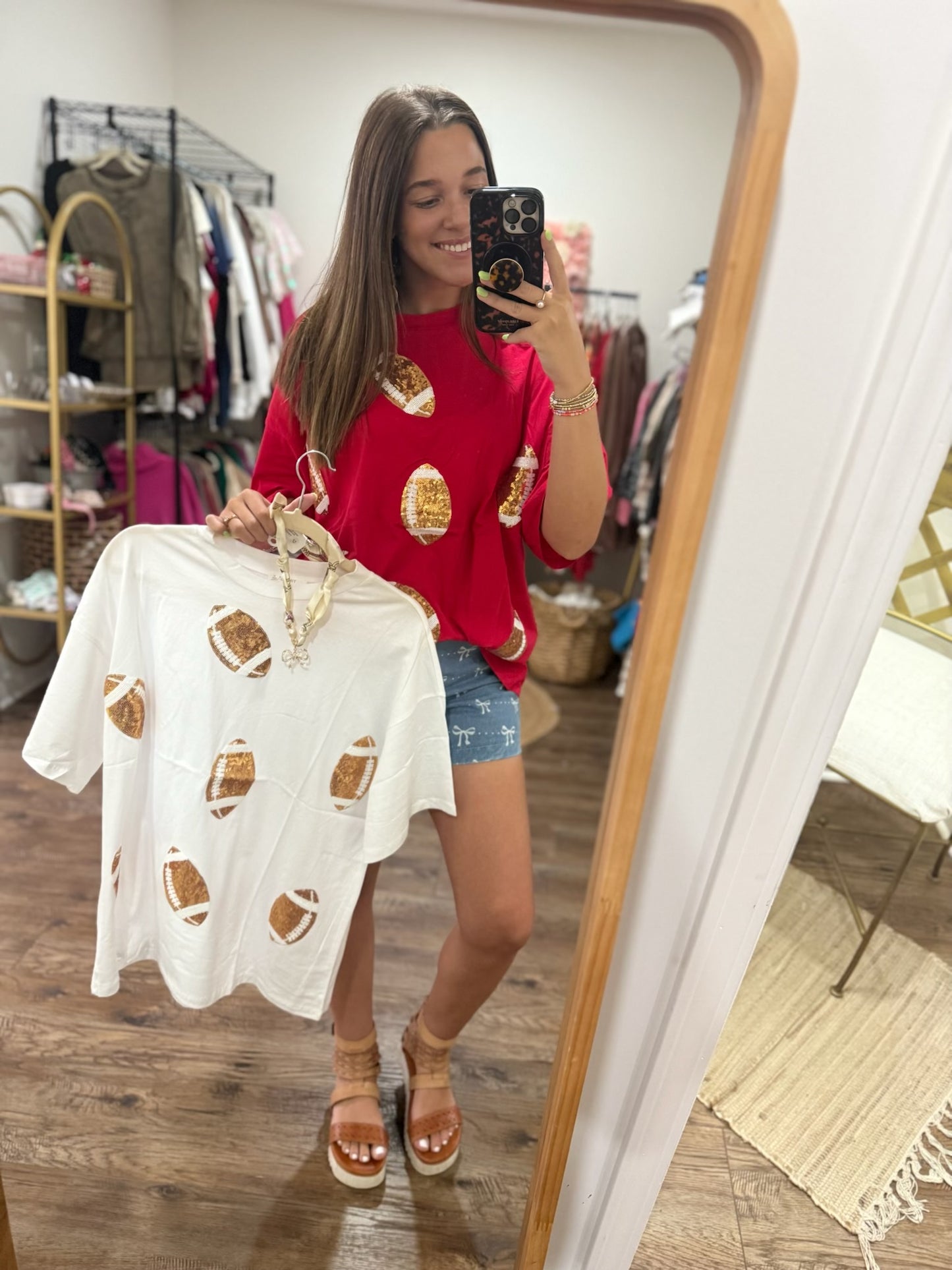 Lainey Sequin Football Tee (Red or White)