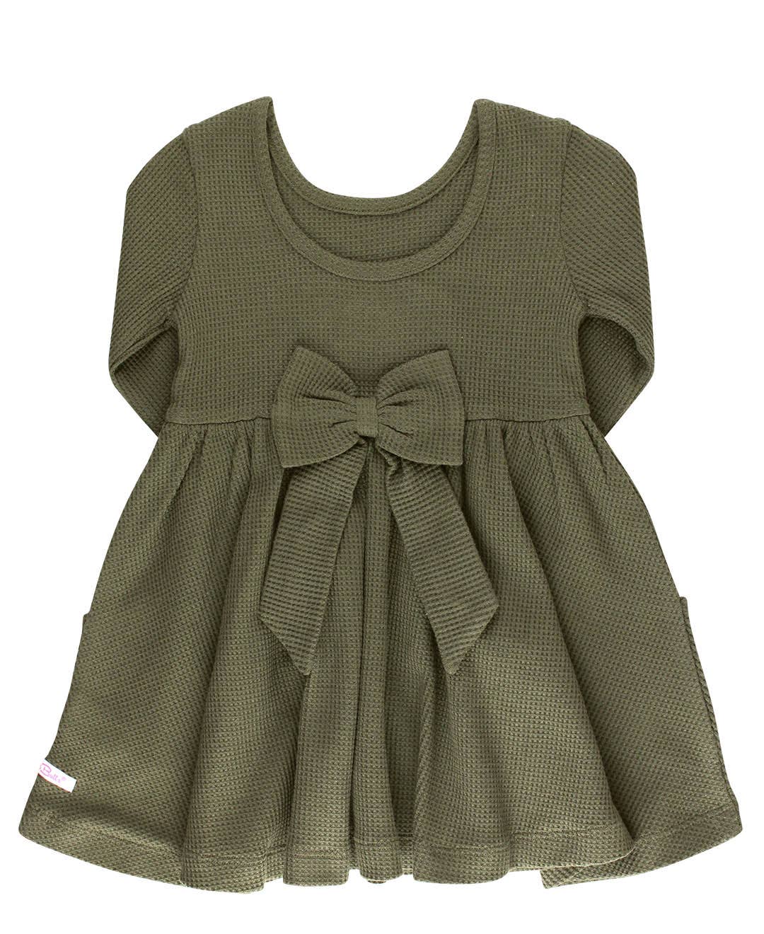 Juniper Knit 3/4 Sleeve Twirl Dress: Olive Green