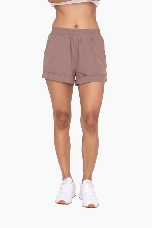 Highwaist Athleisure Shorts with Cuffed Leg (Deep Taupe)