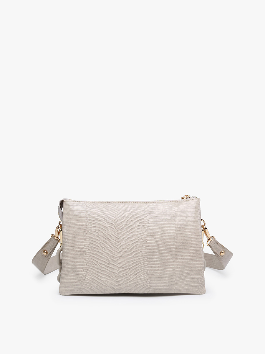 Izzy Lizard Crossbody w/ChainStrap: Lt. Grey or Black