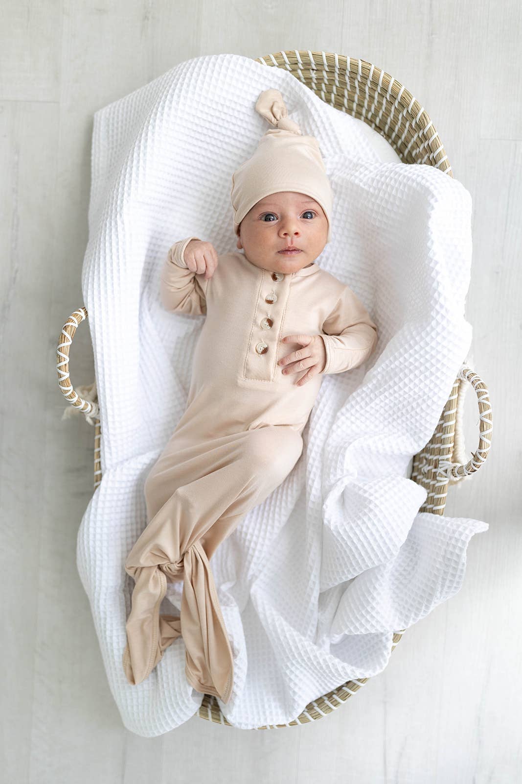 Newborn Knotted Gown Set - Baby Clothes - Sand