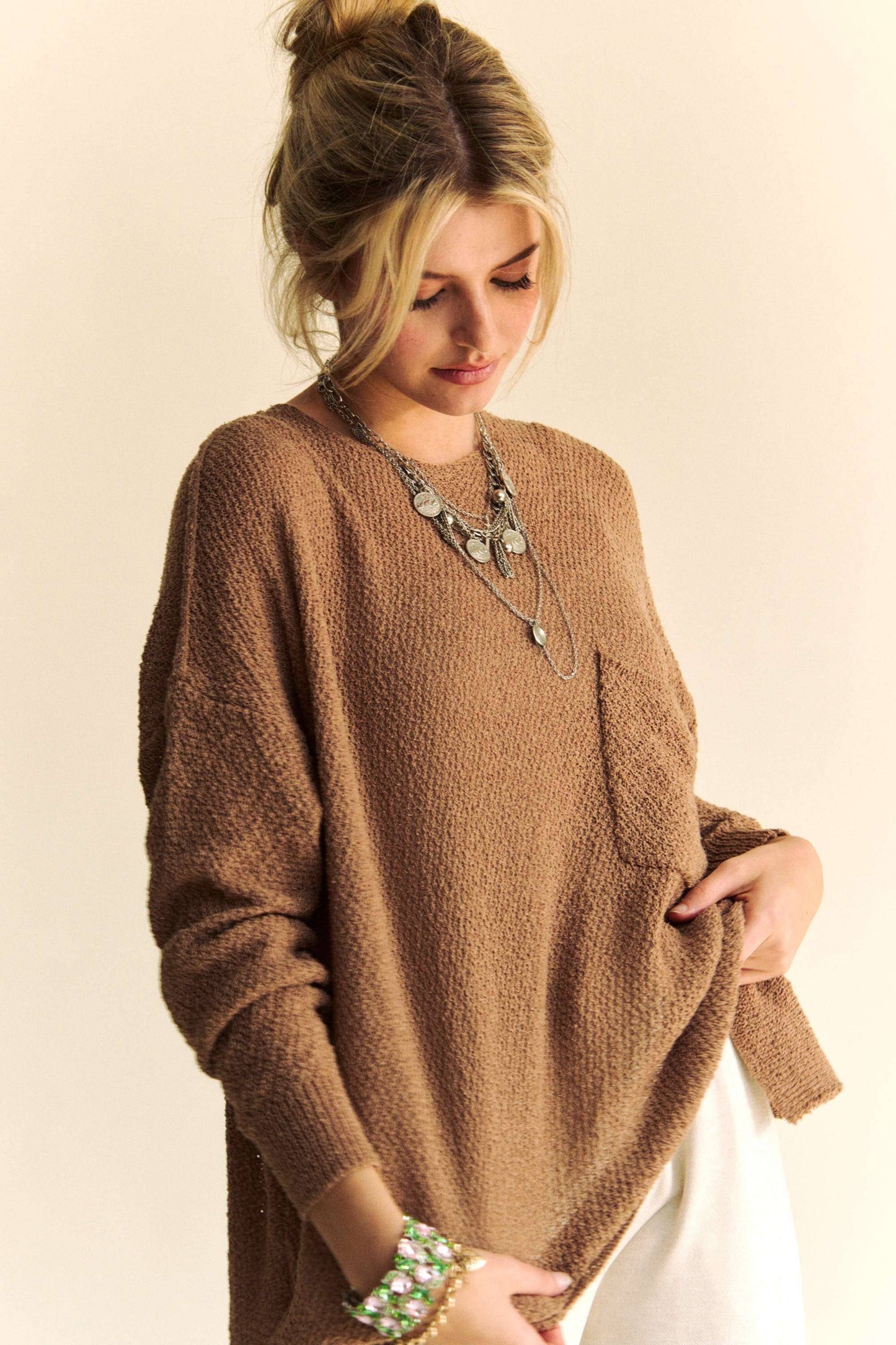 Solid Sweater Top in Mocha