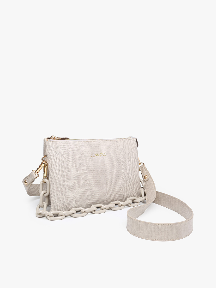 Izzy Lizard Crossbody w/ChainStrap: Lt. Grey or Black