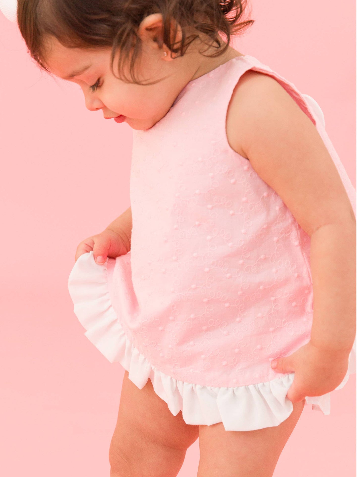 Pink & White Swiss Dot Swing Top & Bloomer Set