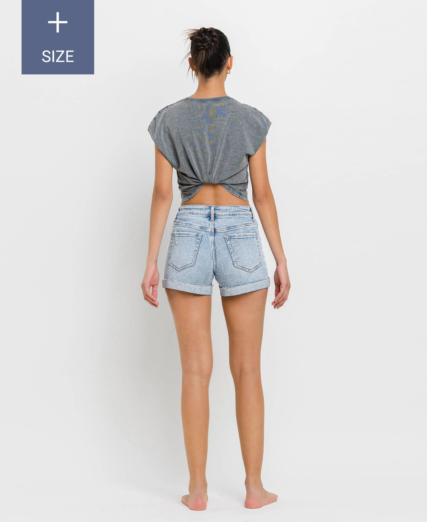 Plus High Rise Denim Shorts