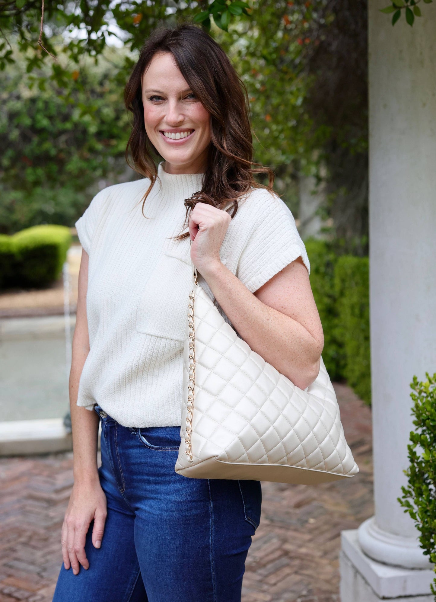 Maeve Quilted Tote (Pearl)