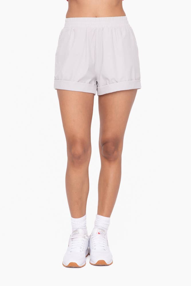 Highwaist Athleisure Shorts with Cuffed Leg (Pale Gray)