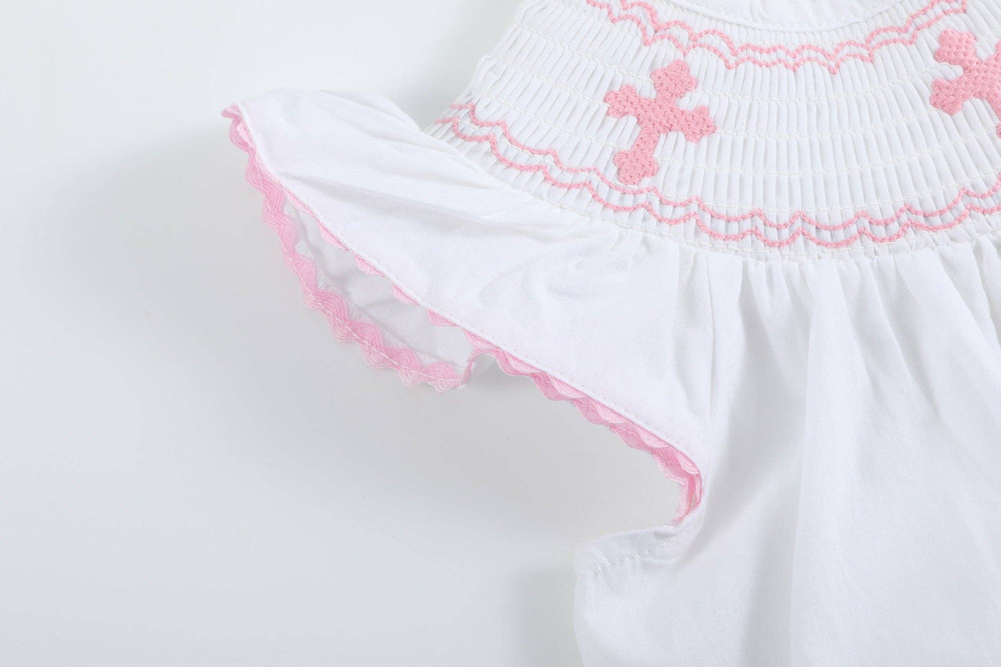 White and Pink Cross Smocked Dress and Bloomer Set