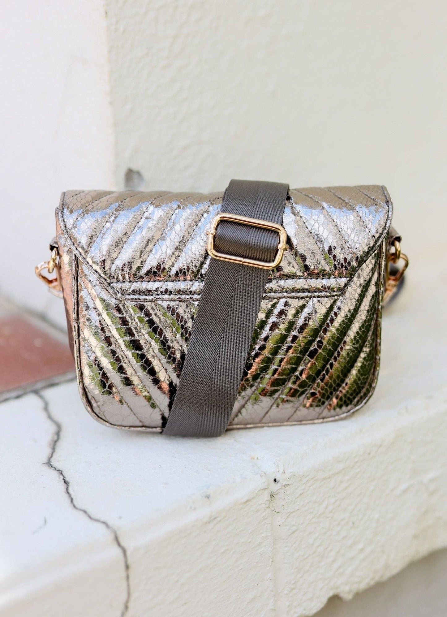 Angela Quilted Crossbody Gunmetal