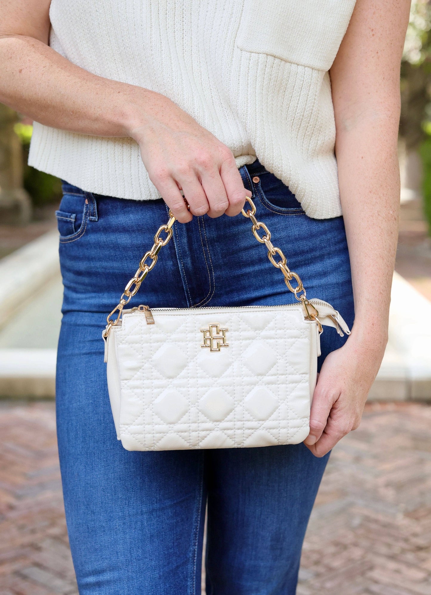 Jace Quilted Crossbody Ivory