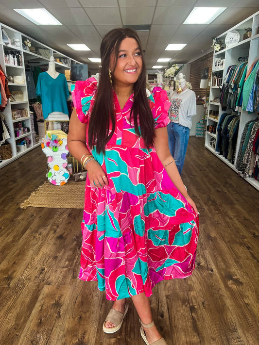 Satin Floral Midi Dress