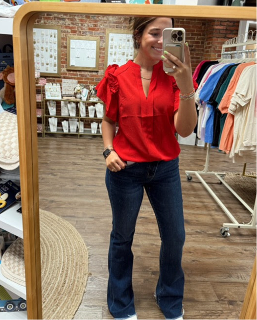 Henley Flutter Sleeve Top