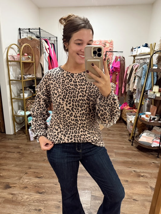 Ruffle Sleeve Leopard Top